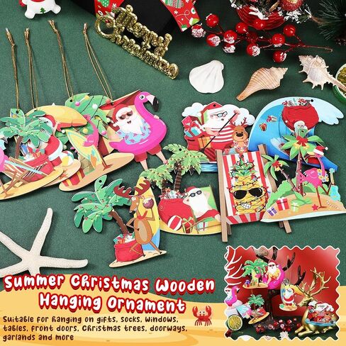 12 Pcs July Christmas Wooden Hanging Ornaments Christmas in July Ornament July Christmas Decorations Beach Wooden Slices with String Summer Tree Ornament for July Xmas Holiday Party Supplies in Saudi Arabia