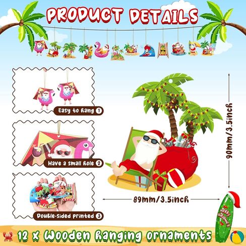 12 Pcs July Christmas Wooden Hanging Ornaments Christmas in July Ornament July Christmas Decorations Beach Wooden Slices with String Summer Tree Ornament for July Xmas Holiday Party Supplies in Saudi Arabia