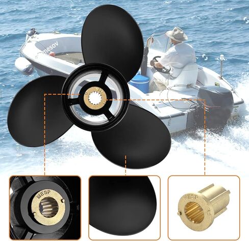 15 بوصة × 17 بوصة OEM رقم 48-832828A45 ترقية المروحة الخارجية المصنوعة من الألومنيوم تناسب محركات ميركوري 90CT-400HP 15 أسنان، RH in Kuwait