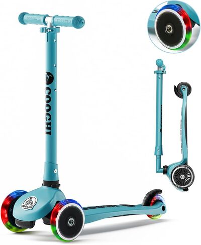COOGHI Toddler Scooter for Kids Ages 3-5-10, 3 Wheel Kick Scooter with Light Up LED Wheels, Foldable Adjustable Height Handlebar for Boys & Girls in Saudi Arabia