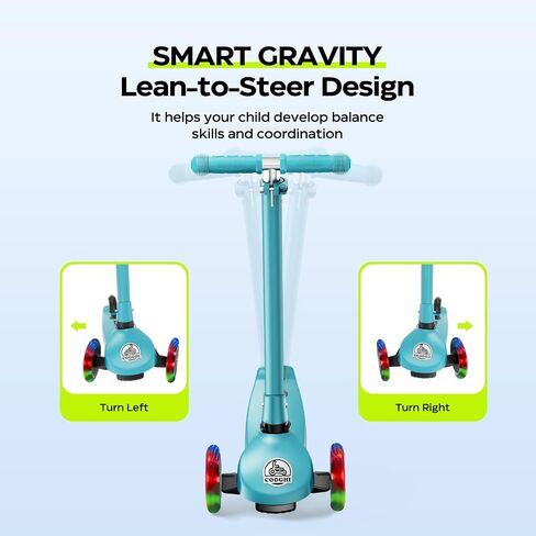 COOGHI Toddler Scooter for Kids Ages 3-5-10, 3 Wheel Kick Scooter with Light Up LED Wheels, Foldable Adjustable Height Handlebar for Boys & Girls in Saudi Arabia