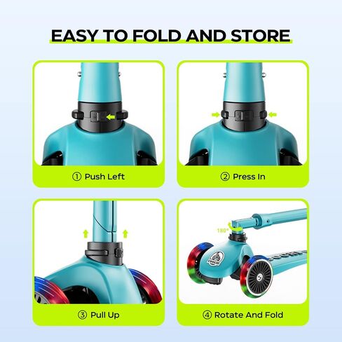 COOGHI Toddler Scooter for Kids Ages 3-5-10, 3 Wheel Kick Scooter with Light Up LED Wheels, Foldable Adjustable Height Handlebar for Boys & Girls in Saudi Arabia