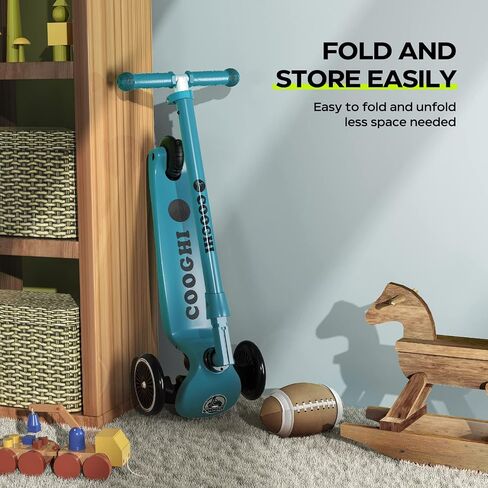 COOGHI Toddler Scooter for Kids Ages 3-5-10, 3 Wheel Kick Scooter with Light Up LED Wheels, Foldable Adjustable Height Handlebar for Boys & Girls in Saudi Arabia