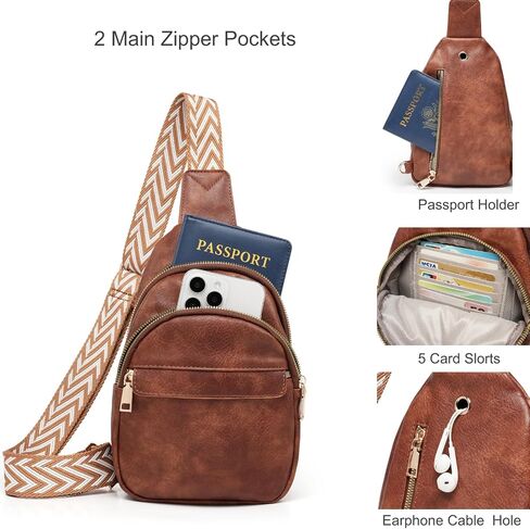 Roomy Sling Bag for Women Gift Crossbody PU Leather Travel Pack Waist Pack Large Size Classic Style (Brown) in Saudi Arabia