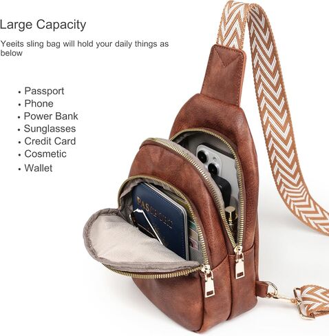 Roomy Sling Bag for Women Gift Crossbody PU Leather Travel Pack Waist Pack Large Size Classic Style (Brown) in Saudi Arabia