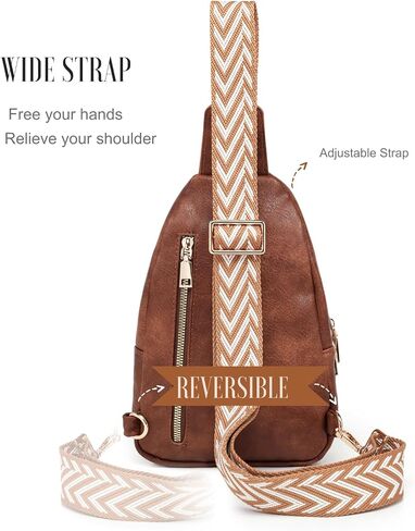 Roomy Sling Bag for Women Gift Crossbody PU Leather Travel Pack Waist Pack Large Size Classic Style (Brown) in Saudi Arabia