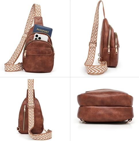 Roomy Sling Bag for Women Gift Crossbody PU Leather Travel Pack Waist Pack Large Size Classic Style (Brown) in Saudi Arabia