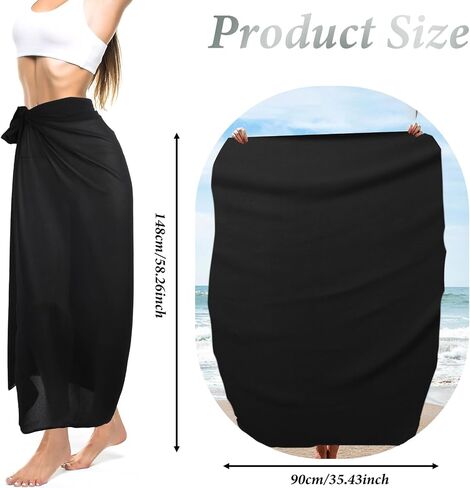 ملابس سباحة للسيدات من Sarong، أغطية للشاطئ، أغطية للشاطئ باللون الأسود، أغطية للشاطئ، تنورة ملفوفة للشاطئ، ملابس سباحة بيكيني، أغطية للسيدات من الشيفون على الشاطئ، ملابس سباحة طويلة لتغطية التنورة (أسود) in Saudi Arabia