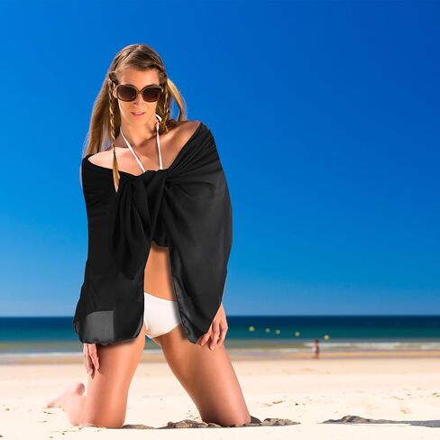 ملابس سباحة للسيدات من Sarong، أغطية للشاطئ، أغطية للشاطئ باللون الأسود، أغطية للشاطئ، تنورة ملفوفة للشاطئ، ملابس سباحة بيكيني، أغطية للسيدات من الشيفون على الشاطئ، ملابس سباحة طويلة لتغطية التنورة (أسود) in Saudi Arabia