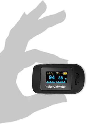 مقياس التأكسج النبضي بأطراف الأصابع، جهاز مراقبة تشبع الأكسجين في الدم (SpO2) مع قياسات معدل النبض ورسم بياني شريطي للنبض، شاشة قراءة رقمية محمولة OLED، البطاريات متضمنة in Kuwait