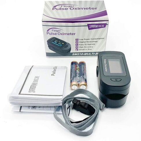 مقياس التأكسج النبضي بأطراف الأصابع، جهاز مراقبة تشبع الأكسجين في الدم (SpO2) مع قياسات معدل النبض ورسم بياني شريطي للنبض، شاشة قراءة رقمية محمولة OLED، البطاريات متضمنة in Kuwait
