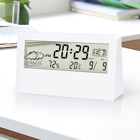 ساعة منبه رقمية، شاشة LCD شفافة مع درجة الحرارة الداخلية، الرطوبة، الغفوة، التاريخ، الأسبوع، 12/24 ساعة، ساعة منبه تعمل بالبطارية لغرف النوم وغرفة المعيشة، بيضاء in Saudi Arabia