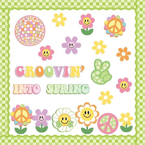 Retro Grooving into Preschool Bulletin Board Decorations - 86Pcs Groovy Hippie Boho School Bus Cutouts Trim Borders for Back to School Nursery Kindergarten Classroom Chalkboard Wall Decor in Saudi Arabia