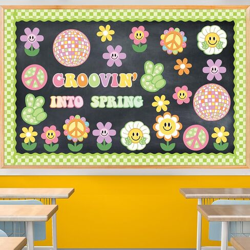 Retro Grooving into Preschool Bulletin Board Decorations - 86Pcs Groovy Hippie Boho School Bus Cutouts Trim Borders for Back to School Nursery Kindergarten Classroom Chalkboard Wall Decor in Saudi Arabia
