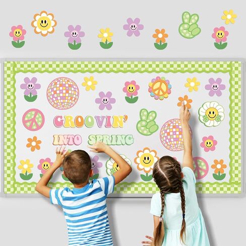 Retro Grooving into Preschool Bulletin Board Decorations - 86Pcs Groovy Hippie Boho School Bus Cutouts Trim Borders for Back to School Nursery Kindergarten Classroom Chalkboard Wall Decor in Saudi Arabia