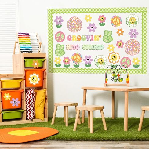Retro Grooving into Preschool Bulletin Board Decorations - 86Pcs Groovy Hippie Boho School Bus Cutouts Trim Borders for Back to School Nursery Kindergarten Classroom Chalkboard Wall Decor in Saudi Arabia