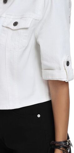 جاكيت Anienaya نسائي قصير الأكمام قابل للتمدد من قماش الدنيم بأزرار سفلية للصيف، جاكيت جينز قصير لسائقي الشاحنات in Kuwait