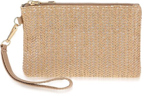 Straw Clutch Purses for Women, Straw Woven Wristlet Wallet, Summer Beach Straw Handbag with Zipper Boho Wicker Purse in Saudi Arabia