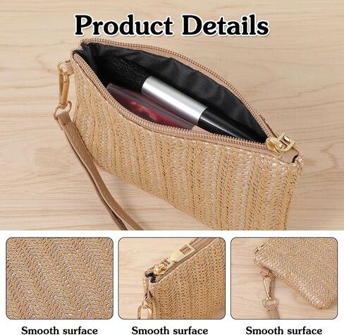 Straw Clutch Purses for Women, Straw Woven Wristlet Wallet, Summer Beach Straw Handbag with Zipper Boho Wicker Purse in Saudi Arabia