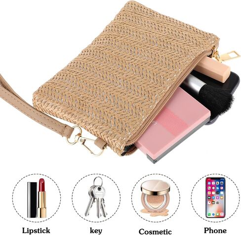 Straw Clutch Purses for Women, Straw Woven Wristlet Wallet, Summer Beach Straw Handbag with Zipper Boho Wicker Purse in Saudi Arabia