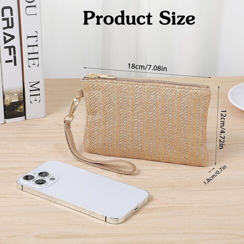 Straw Clutch Purses for Women, Straw Woven Wristlet Wallet, Summer Beach Straw Handbag with Zipper Boho Wicker Purse in Saudi Arabia