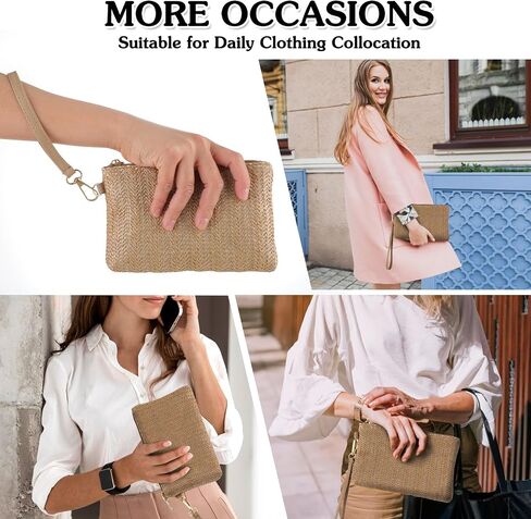 Straw Clutch Purses for Women, Straw Woven Wristlet Wallet, Summer Beach Straw Handbag with Zipper Boho Wicker Purse in Saudi Arabia