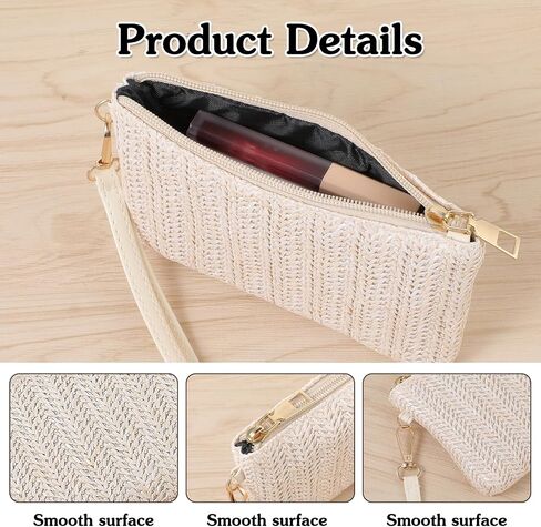 Straw Clutch Purses for Women, Straw Woven Wristlet Wallet, Summer Beach Straw Handbag with Zipper Boho Wicker Purse in Saudi Arabia