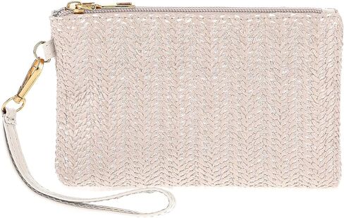 Straw Clutch Purses for Women, Straw Woven Wristlet Wallet, Summer Beach Straw Handbag with Zipper Boho Wicker Purse in Saudi Arabia