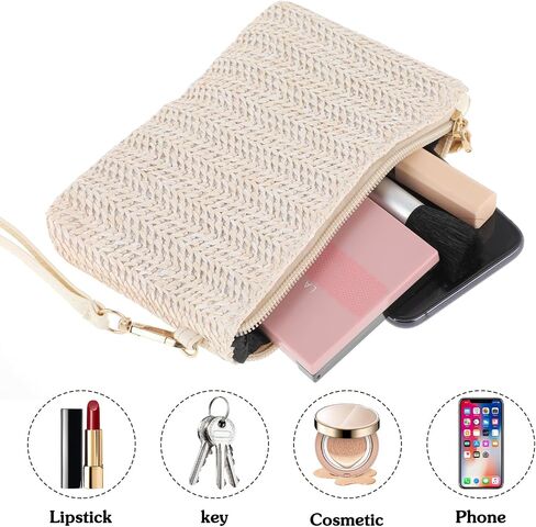 Straw Clutch Purses for Women, Straw Woven Wristlet Wallet, Summer Beach Straw Handbag with Zipper Boho Wicker Purse in Saudi Arabia