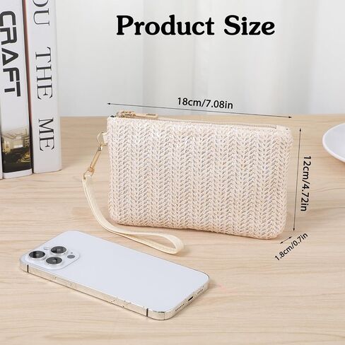 Straw Clutch Purses for Women, Straw Woven Wristlet Wallet, Summer Beach Straw Handbag with Zipper Boho Wicker Purse in Saudi Arabia