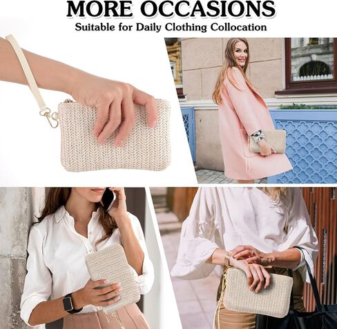 Straw Clutch Purses for Women, Straw Woven Wristlet Wallet, Summer Beach Straw Handbag with Zipper Boho Wicker Purse in Saudi Arabia
