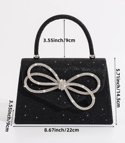 Glitter Bow Decor Square Handbag for Wedding Purses Cocktail Prom - Silver, Black and Champagne golden in Saudi Arabia
