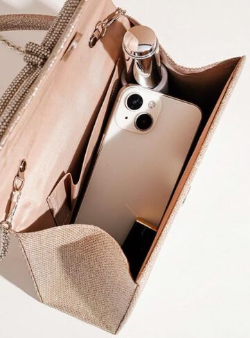 Glitter Bow Decor Square Handbag for Wedding Purses Cocktail Prom - Silver, Black and Champagne golden in Saudi Arabia