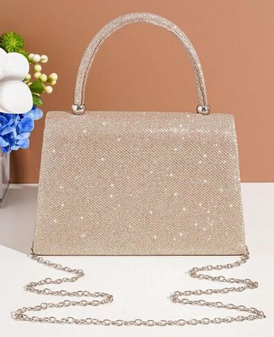 Glitter Bow Decor Square Handbag for Wedding Purses Cocktail Prom - Silver, Black and Champagne golden in Saudi Arabia