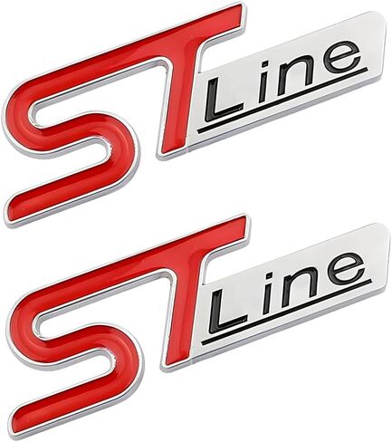 2Pc ST Line Emblem 3D Metal Badge Trunk Adhesive Sticker Decals Replacement for Universal Truck Car SUV (Red Black Silver) in Saudi Arabia