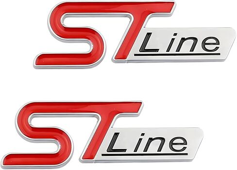 2Pc ST Line Emblem 3D Metal Badge Trunk Adhesive Sticker Decals Replacement for Universal Truck Car SUV (Red Black Silver) in Saudi Arabia