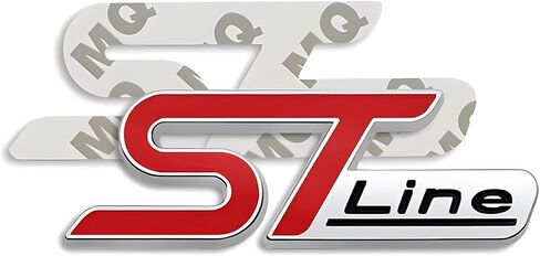 2Pc ST Line Emblem 3D Metal Badge Trunk Adhesive Sticker Decals Replacement for Universal Truck Car SUV (Red Black Silver) in Saudi Arabia