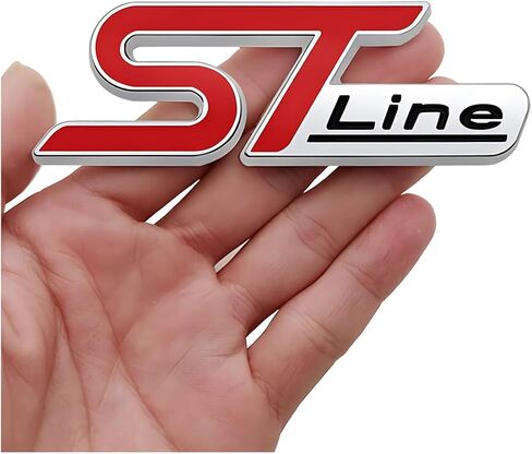 2Pc ST Line Emblem 3D Metal Badge Trunk Adhesive Sticker Decals Replacement for Universal Truck Car SUV (Red Black Silver) in Saudi Arabia