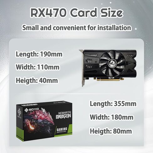 بطاقة رسومات SOYO AMD Radeon RX470، بطاقة فيديو 4 جيجابايت GDDR5 256 بت لألعاب الكمبيوتر مع منفذ عرض HDMI DVI PCI Express x 16 3.0 بطاقة رسومات للألعاب بمروحة واحدة in Kuwait