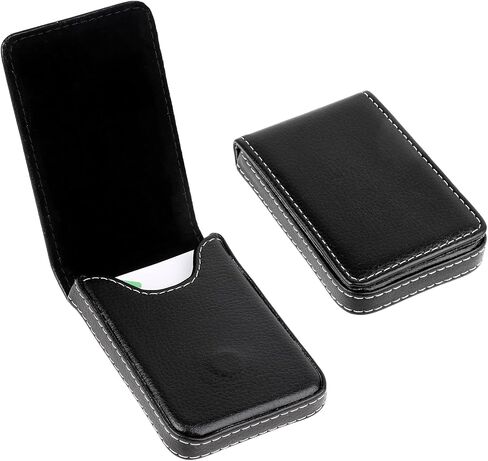2 Packs Business Card Case, PU Leather Business Card Holder Vertical Business Card Wallet Magnetic Shut Credit Card Holder Slim Business Card Holder Pocket for Men Women(Black) in Saudi Arabia