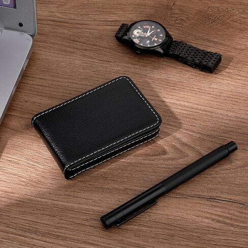 2 Packs Business Card Case, PU Leather Business Card Holder Vertical Business Card Wallet Magnetic Shut Credit Card Holder Slim Business Card Holder Pocket for Men Women(Black) in Saudi Arabia