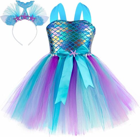 Girls Mermaid Costumes Mermaid Tutu Dress for Kids Birthday Halloween Party Decoration 2-10Years in Saudi Arabia
