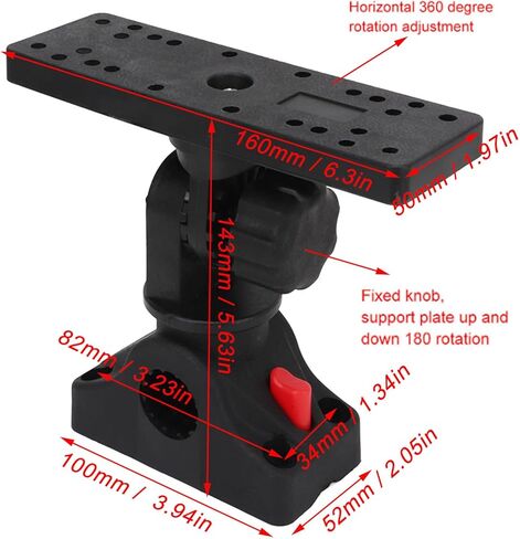 Fish Finder Mount Base, 360° Rotating Fish Finder Holder, Removable Adjustable Boat Fish Finder Electronic Mount, Stable Fish Finder Bracket for Canoe Kayak C Size Ball Adapters in Saudi Arabia