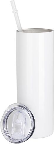 Personalized 1 Pack Skinny Tumbler with Lid and Straw Custom Photo Text and Logo White 20 OZ Vacuum Insulated Double Wall Tumblers Gift Straight Stainless Steel Mug for Coffee Tea Beverages in Saudi Arabia