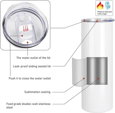 Personalized 1 Pack Skinny Tumbler with Lid and Straw Custom Photo Text and Logo White 20 OZ Vacuum Insulated Double Wall Tumblers Gift Straight Stainless Steel Mug for Coffee Tea Beverages in Saudi Arabia