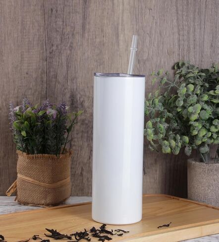 Personalized 1 Pack Skinny Tumbler with Lid and Straw Custom Photo Text and Logo White 20 OZ Vacuum Insulated Double Wall Tumblers Gift Straight Stainless Steel Mug for Coffee Tea Beverages in Saudi Arabia