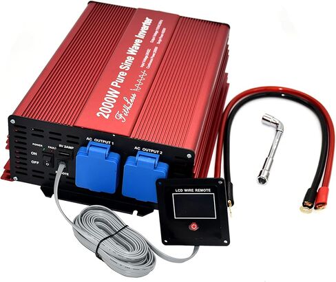 محول طاقة مستمر من DC24V إلى AC110V 60 هرتز 2000 وات مع مقابس موافقة مزدوجة ETL، ومخرج USB DC5V 2 أمبير وجهاز تحكم عن بعد بسلك LCD in Kuwait