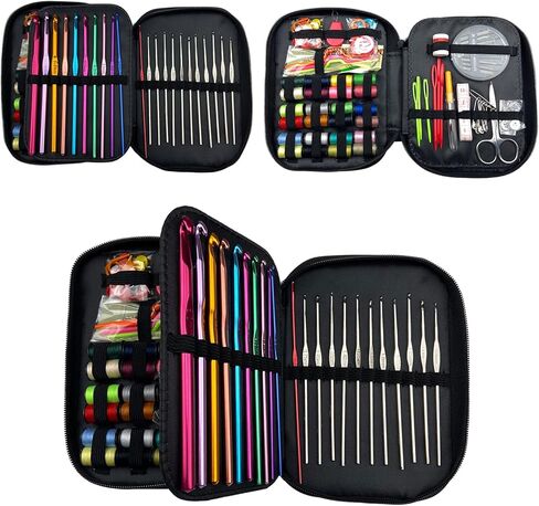 Weabetfu 121 قطعة من خطافات الكروشيه ومجموعة الخياطة، وخطاطيف كروشيه من الألومنيوم وخطاف كروشيه من الدانتيل، وخطاف كروشيه للحياكة، مجموعة كروشيه كاملة للمبتدئين، ملحقات متضمنة للمسافر in Kuwait