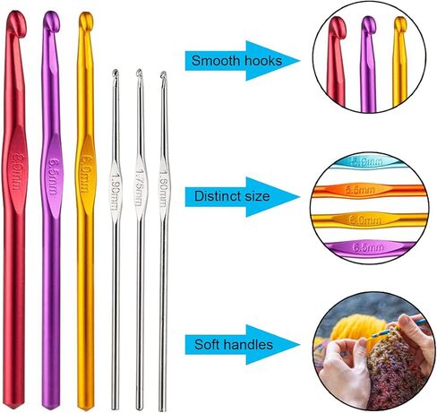 Weabetfu 121 قطعة من خطافات الكروشيه ومجموعة الخياطة، وخطاطيف كروشيه من الألومنيوم وخطاف كروشيه من الدانتيل، وخطاف كروشيه للحياكة، مجموعة كروشيه كاملة للمبتدئين، ملحقات متضمنة للمسافر in Kuwait