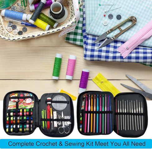 Weabetfu 121 قطعة من خطافات الكروشيه ومجموعة الخياطة، وخطاطيف كروشيه من الألومنيوم وخطاف كروشيه من الدانتيل، وخطاف كروشيه للحياكة، مجموعة كروشيه كاملة للمبتدئين، ملحقات متضمنة للمسافر in Kuwait